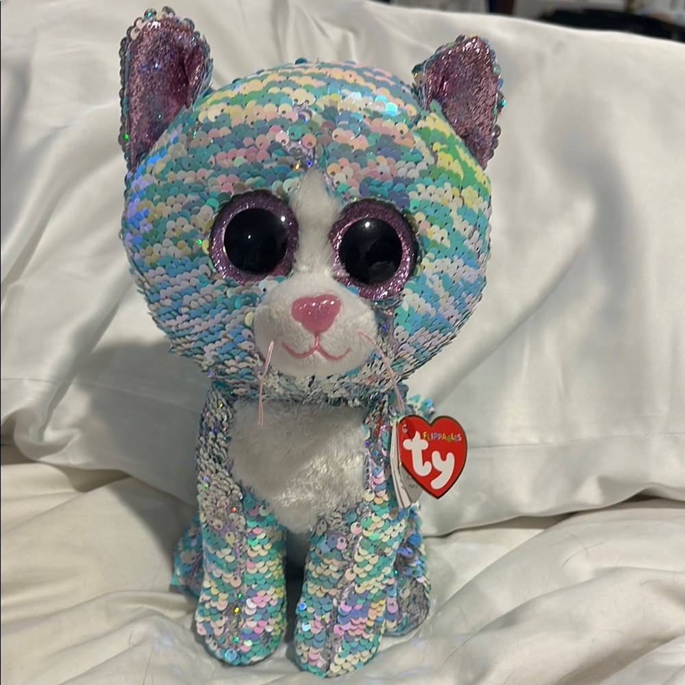 Ty Multicolor Sequin Stuffed Cat with pink eyes - Picture 6 of 13